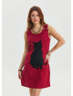 U Neck Cat Figure Button Detailed Red Mini Dress 4528